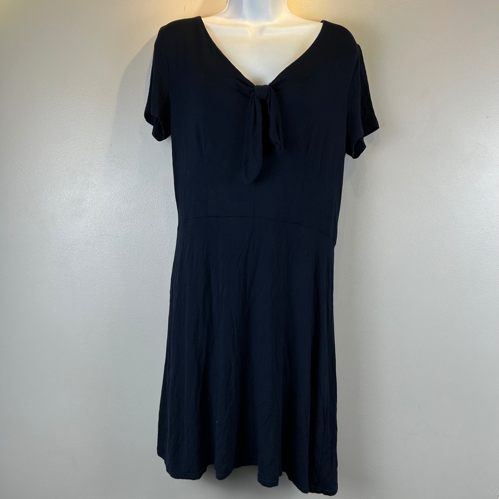 LOFT Outlet Navy Blue Tie Front Short Sleeve Fit and Flare Dress Medium